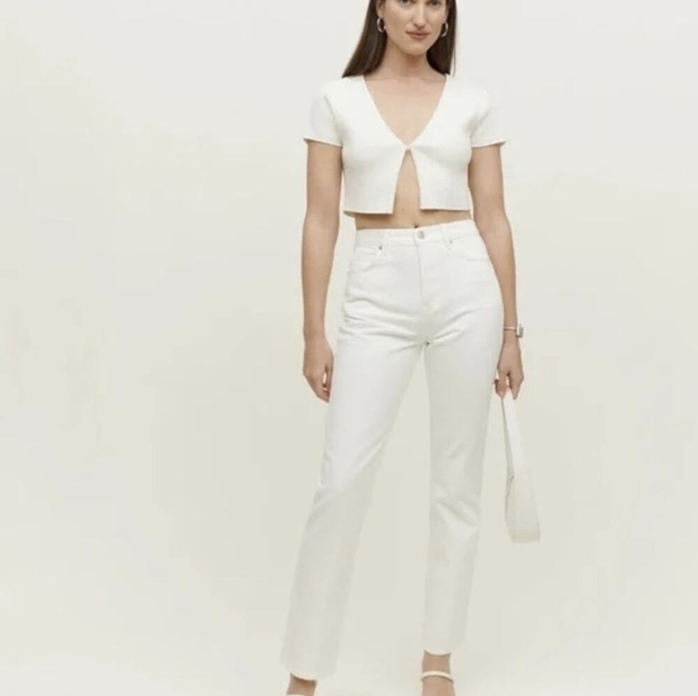 Women's Reformation High Rise Cynthia Straight Jeans in Vintage White Size 28